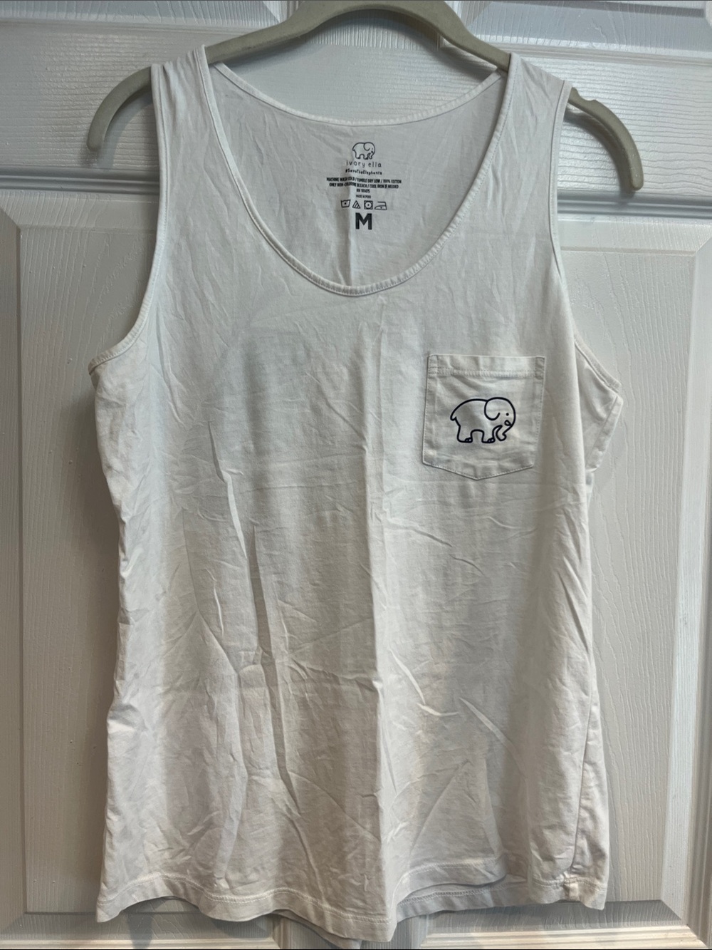 ivory ella #savetheelephants White Tank Top with Pocket Elephant Logo